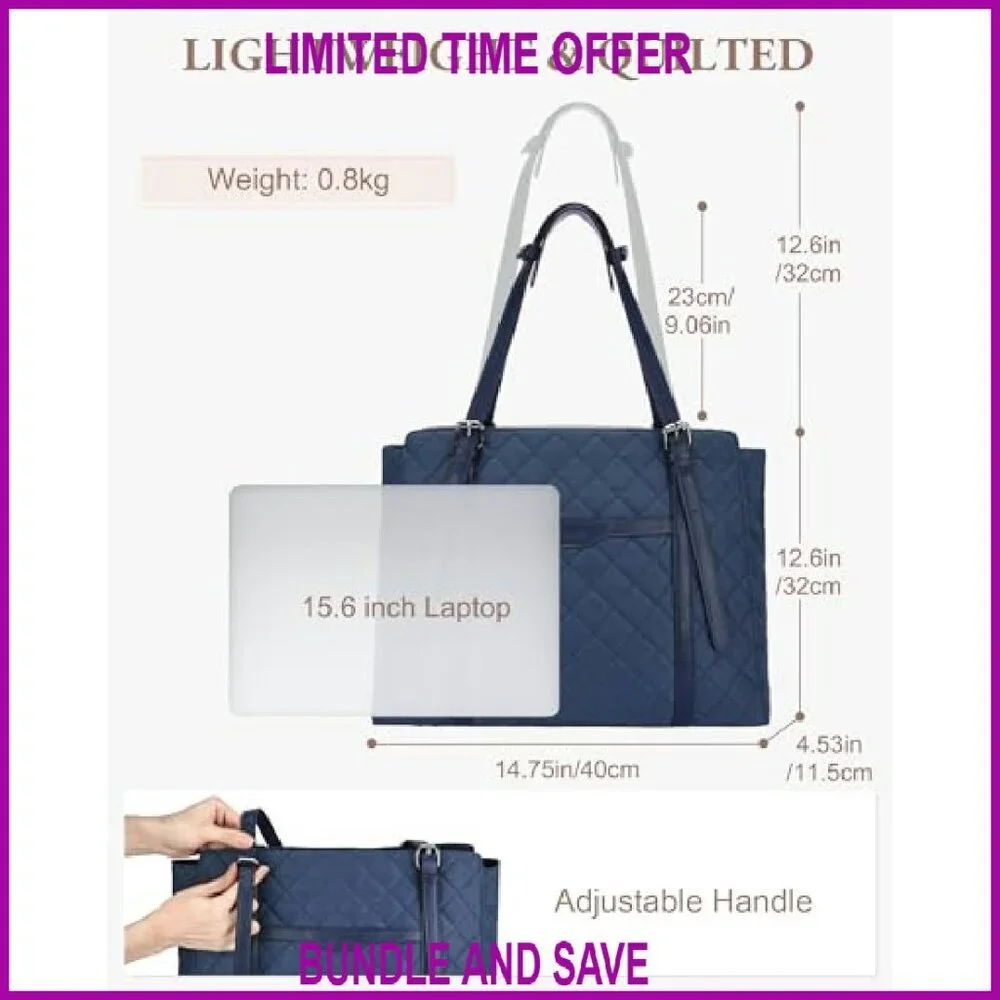 Quilted Puffer Laptop Tote Bag, 15.6+ Inch, Water-Resistant, Travel-Ready